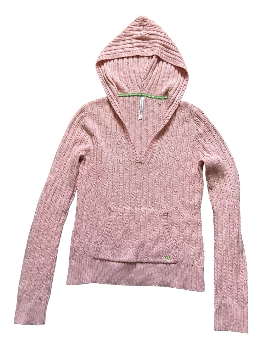 Aeropostale Y2K Bella Swan Fitted Pink Cable Knit Hoodie Coquette Preppy Size L